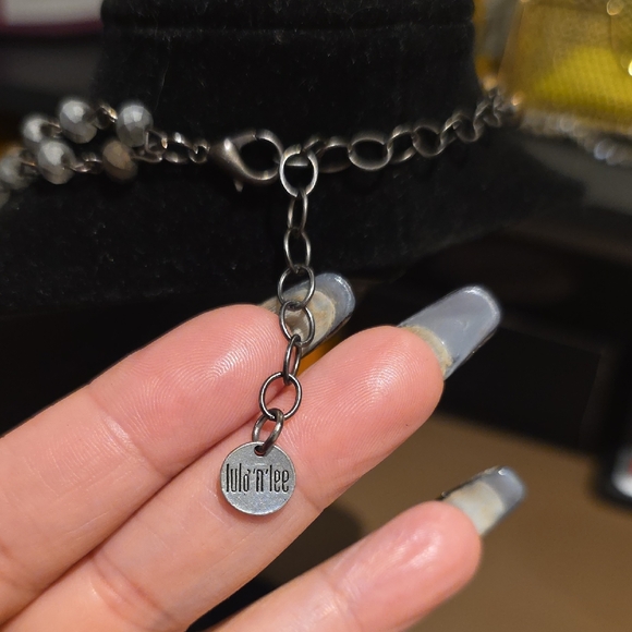 Dual-Strand Rosary Necklace with Cross Pendant - Black, Gray, Gold - Picture 2 of 6